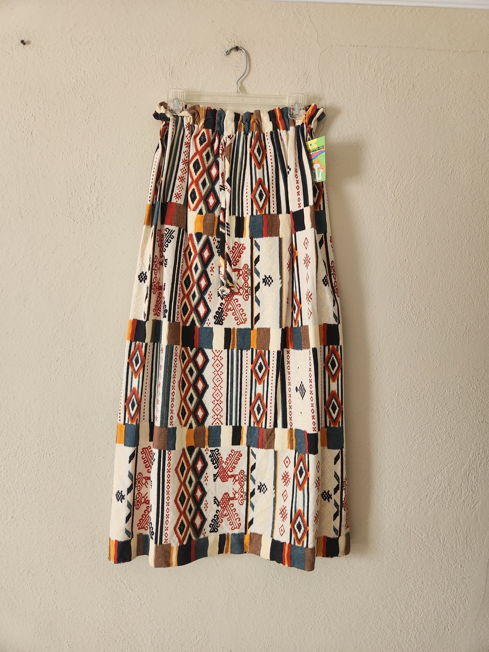 70s Maxi Ikat Skirt Vintage Cotton Boho Festival